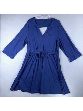 Torrid Mini Knit Dress Womens Size 2 Keyhole Back 3/4 Sleeve Elastic Waist  Blue